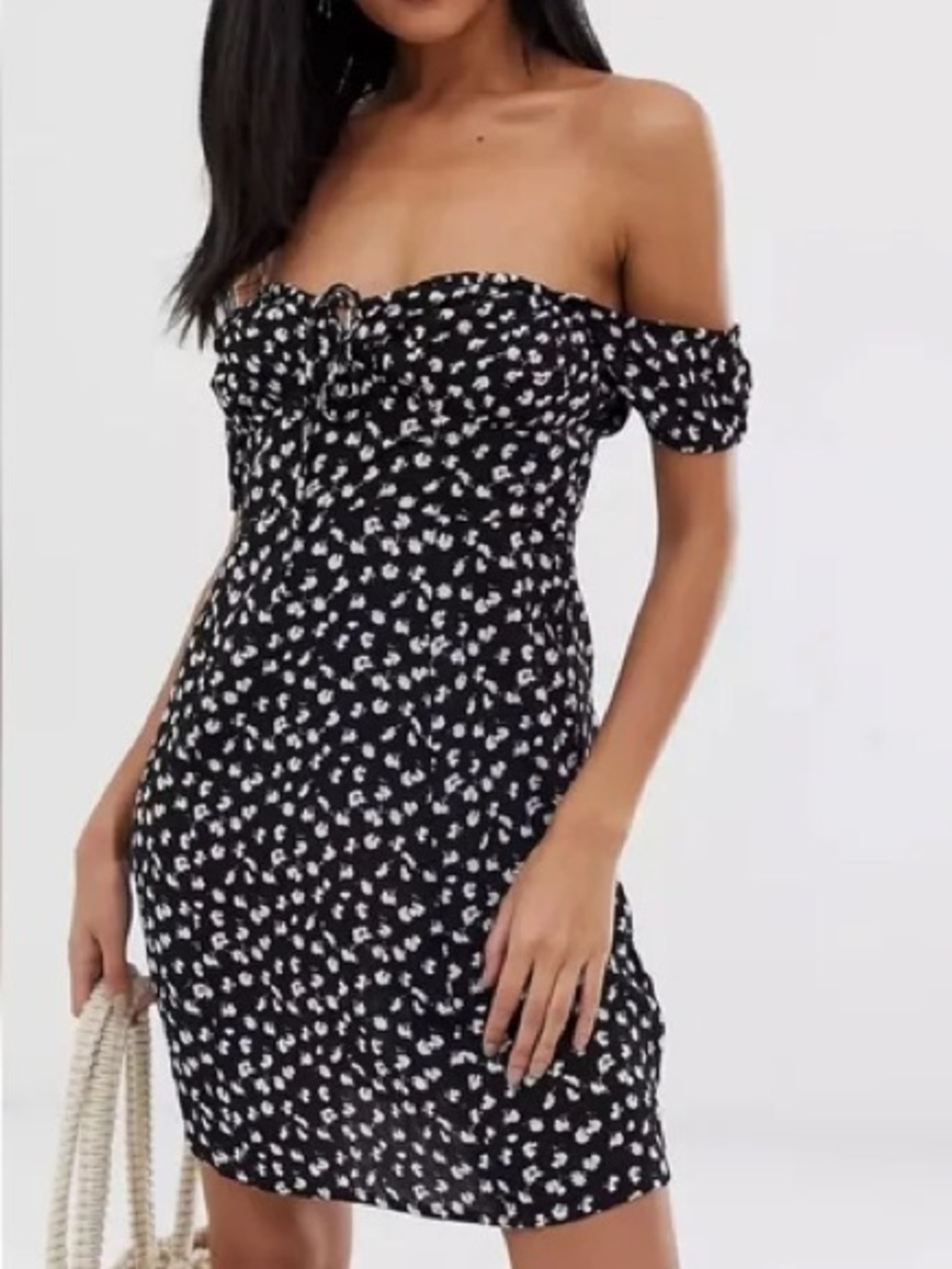 AllSaints Black Mini Dress with White Floral Print